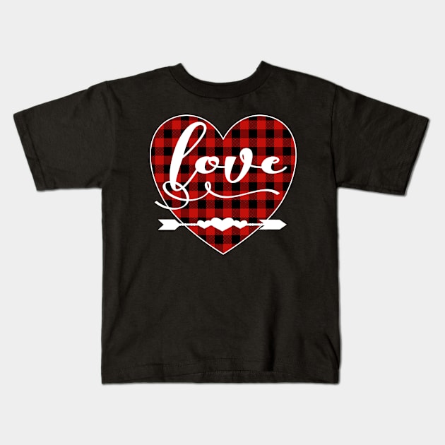 Valentine Love With Arrows Buffalo Plaid Girlfriend Gift Kids T-Shirt by Kimmicsts
